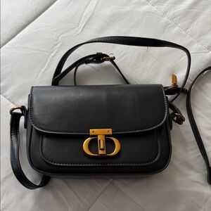 Black Leather Crossbody Bag with Gold Hardware